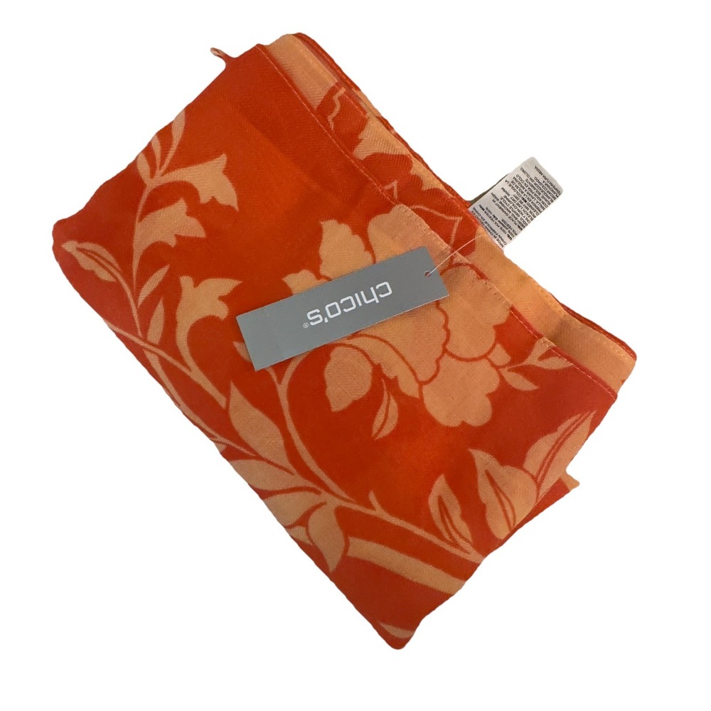 Chico's‎ Orange Floral Beach Bloom Wrap Scarf Cover-Up One Size NWT $39.50
